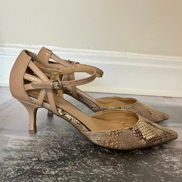 Snake Print Ankle Strap Pumps - Picture 3 of 12